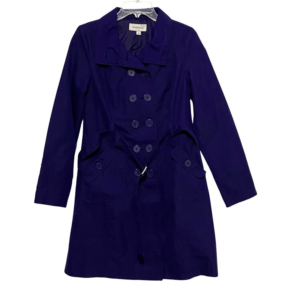 Womens S Purple Midi Trench Coat Bold Color Vibrant Academia Whimsy Mystery
